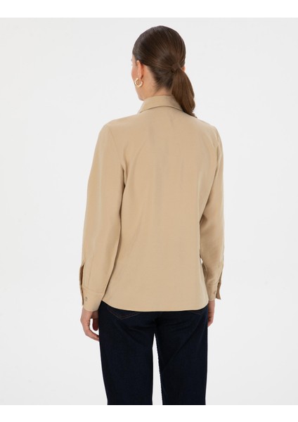 Kadın Bej Regular Fit Uzun Kollu Gömlek 50318195-VR011 indirimleri