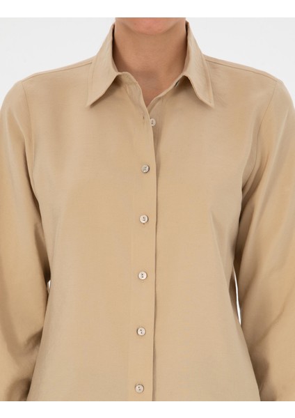 Kadın Bej Regular Fit Uzun Kollu Gömlek 50318195-VR011