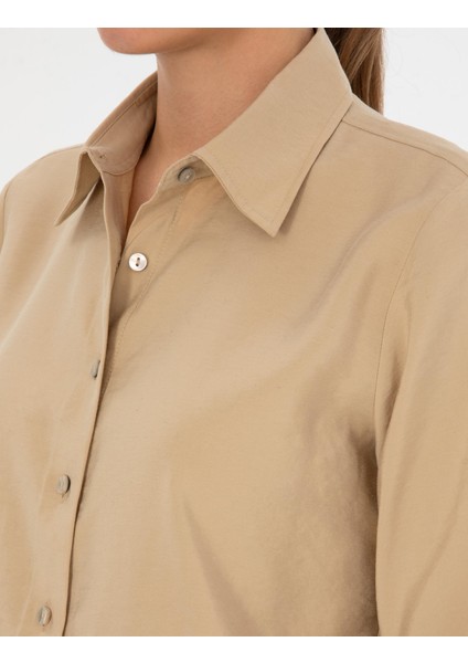 Kadın Bej Regular Fit Uzun Kollu Gömlek 50318195-VR011