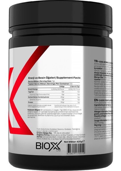 Bioxlab X-Core Glutamine Vişne Aromalı - 420 gr - 60 Servis Amino Asit indirimleri