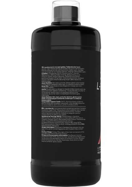L - Karnitin 3000 Mg - Şeftali Aromalı – 1000 ml – 33 Servis L - Carnitine