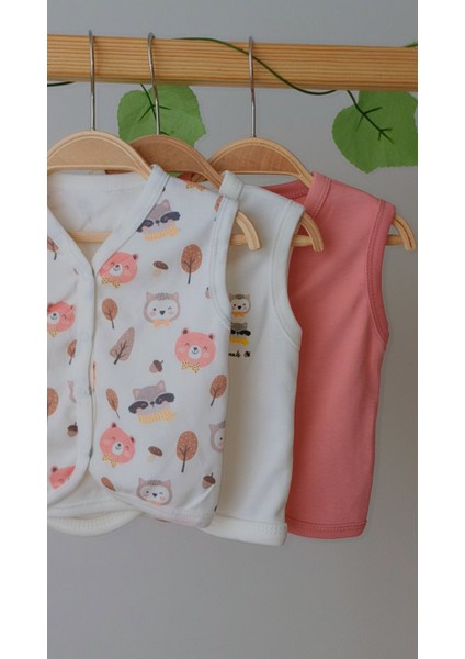 Unisex Erkek Bebek Kız Bebek 0/12 Ay Baskılı Organik Pamuklu 3'lü Bebek Yelek indirimleri
