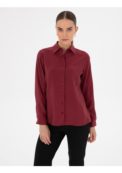 Kadın Mürdüm Regular Fit Uzun Kollu Gömlek 50318195-VR074
