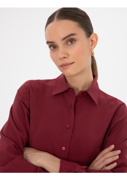 Kadın Mürdüm Regular Fit Uzun Kollu Gömlek 50318195-VR074 fiyatları