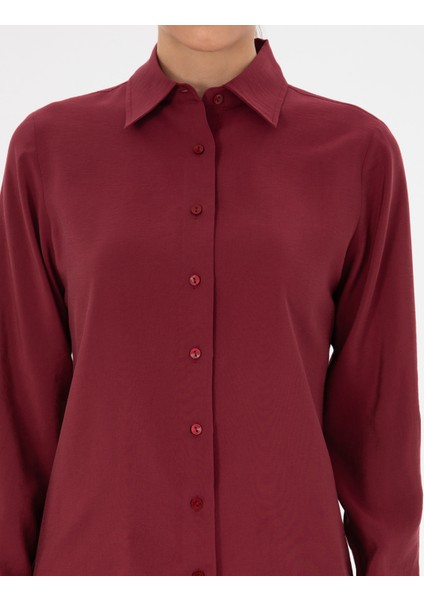 Kadın Mürdüm Regular Fit Uzun Kollu Gömlek 50318195-VR074