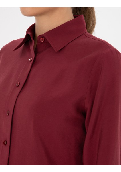 Kadın Mürdüm Regular Fit Uzun Kollu Gömlek 50318195-VR074