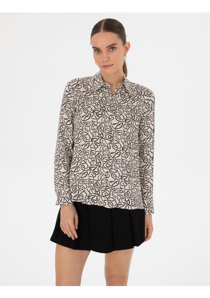 Kadın Kum Comfort Fit Uzun Kollu Gömlek 50318227-VR085