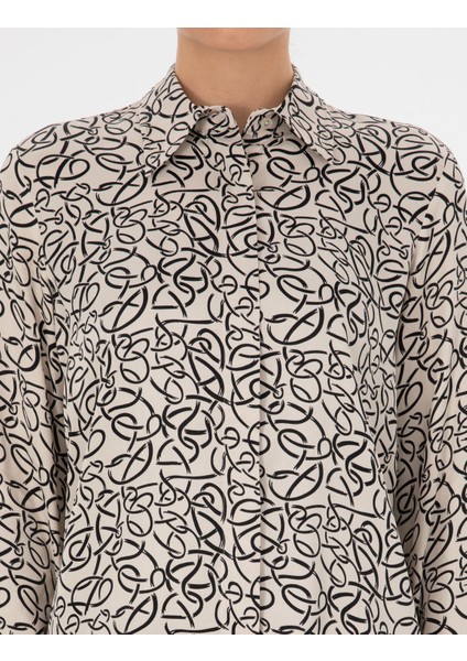 Kadın Kum Comfort Fit Uzun Kollu Gömlek 50318227-VR085