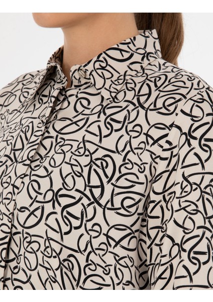 Kadın Kum Comfort Fit Uzun Kollu Gömlek 50318227-VR085