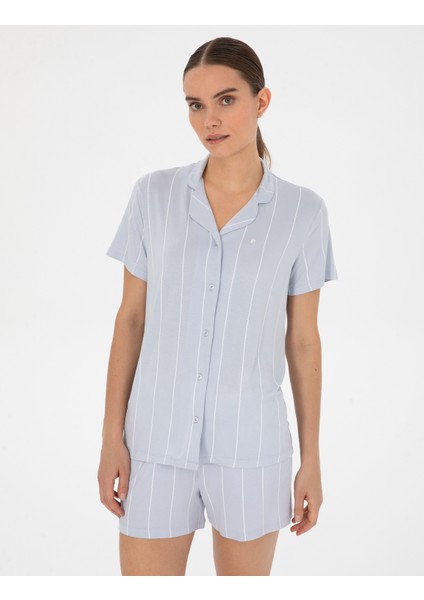 Kadın Mavi Kısakollu Gömlek Pijama Takım 50319054-VR036 modelleri