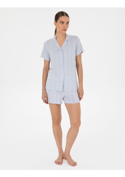 Kadın Mavi Kısakollu Gömlek Pijama Takım 50319054-VR036 fırsatları