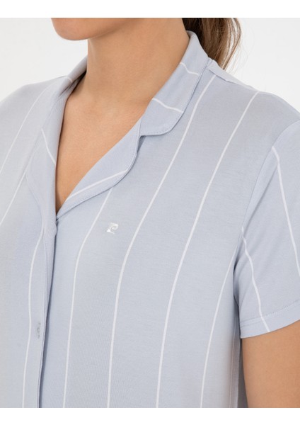Kadın Mavi Kısakollu Gömlek Pijama Takım 50319054-VR036