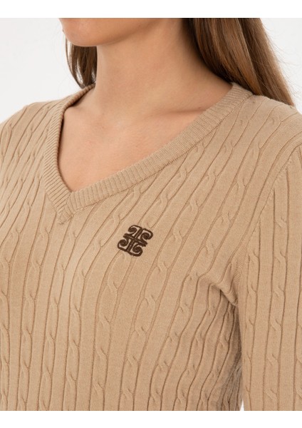 Kadın Bej Melanj Ex. Slim Fit Basic Kazak 50317062-VR156