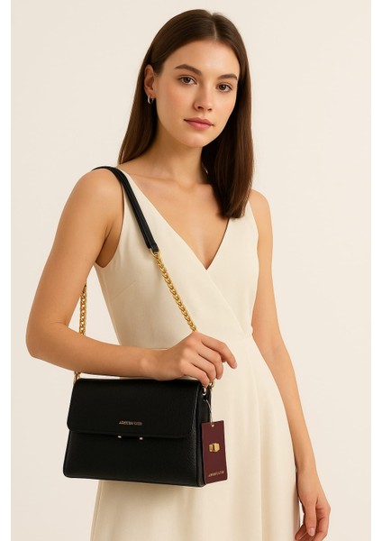 Kadın Yumuşak Deri Zincir Detaylı Bölmeli Şık Zarif El & Omuz ve Çapraz Askılı