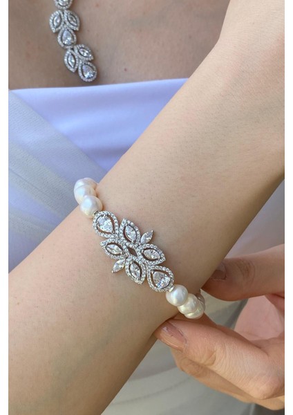 BIRINCI1926 925 Ayar Gümüş Kadın Yaprak Taşlı Kolye Bileklik Küpe Inci Set fırsatları