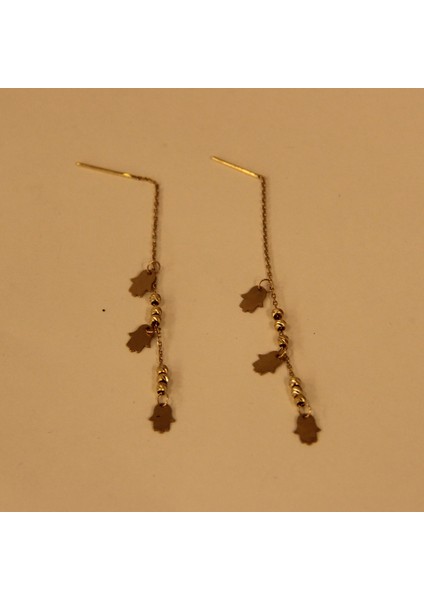 14 Ayar Altın Fatma Ana Eli Zincir Küpe