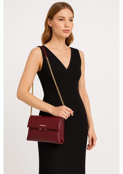 Kadın Yumuşak Deri Zincir Detaylı Bölmeli Şık Zarif El & Omuz ve Çapraz Askılı