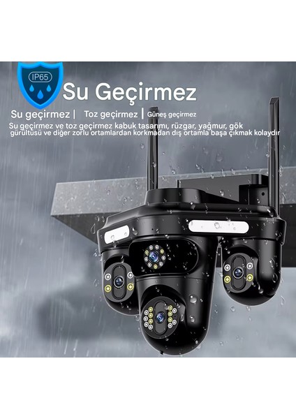 4 Kameralı (3 Motorlu+ 1 Sabit) Wifi 16MP Akıllı Gece Görüşlü Sesli Kamera Türkçe Uzaktan İzleme fiyatları