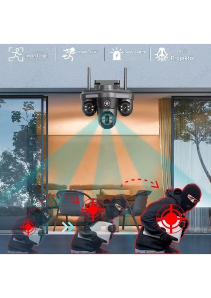 4 Kameralı (3 Motorlu+ 1 Sabit) Wifi 16MP Akıllı Gece Görüşlü Sesli Kamera Türkçe Uzaktan İzleme modelleri
