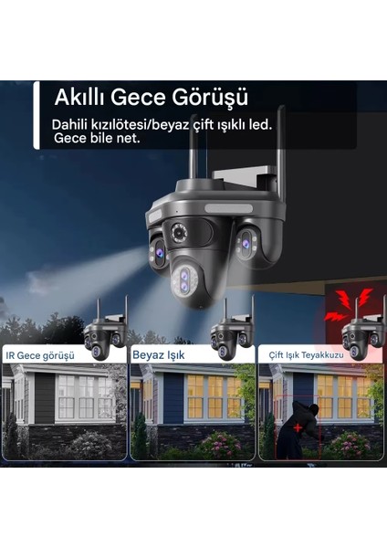 4 Kameralı (3 Motorlu+ 1 Sabit) Wifi 16MP Akıllı Gece Görüşlü Sesli Kamera Türkçe Uzaktan İzleme fırsatları