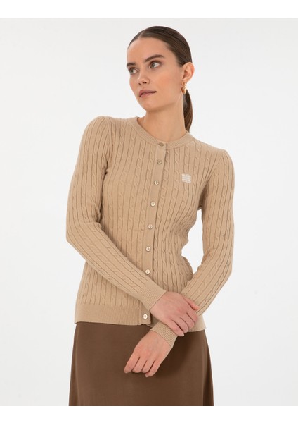 Kadın Bej Melanj Ex. Slim Fit Triko Hırka 50317064-VR156