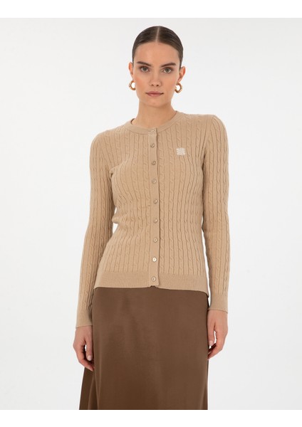 Kadın Bej Melanj Ex. Slim Fit Triko Hırka 50317064-VR156 modelleri