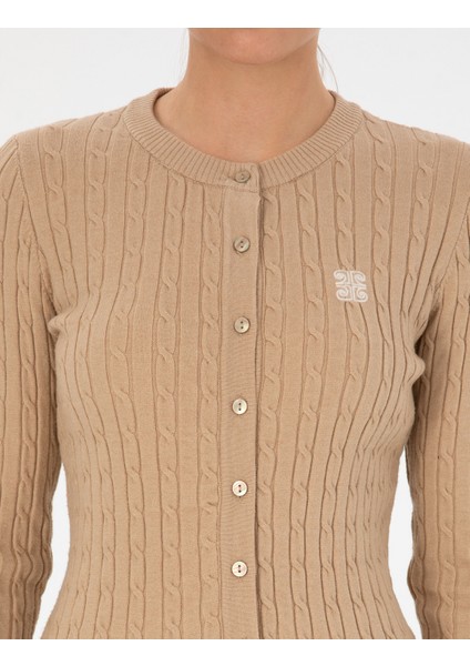 Kadın Bej Melanj Ex. Slim Fit Triko Hırka 50317064-VR156