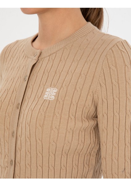 Kadın Bej Melanj Ex. Slim Fit Triko Hırka 50317064-VR156