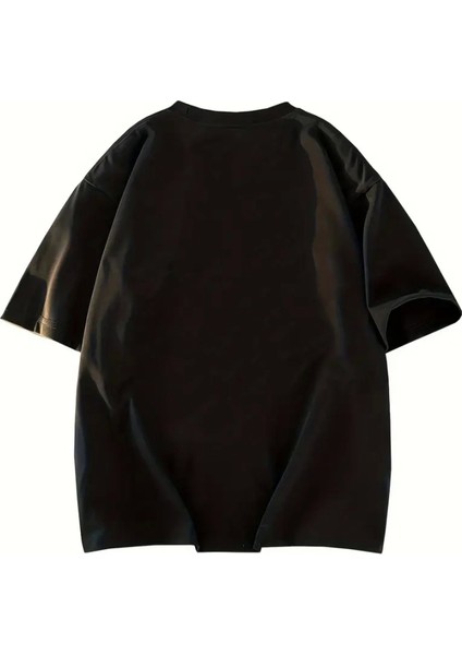 Baskılı Oversize Bisiklet Yaka T-Shirt - Siyah fırsatları