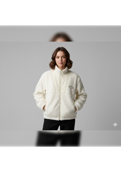 Kadın Oversize Peluş Ceket Mont - Ekru