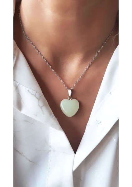 Açık Yeşil Fosfor Doğaltaş Kalp Çelik Kolye fiyatları