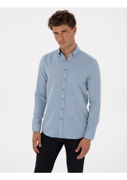 Erkek Mavi Slim Fit Uzun Kollu Gömlek 50316768-VR036