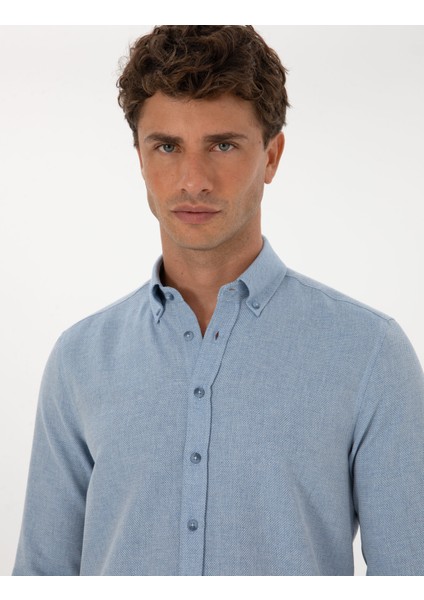 Erkek Mavi Slim Fit Uzun Kollu Gömlek 50316768-VR036 fiyatları