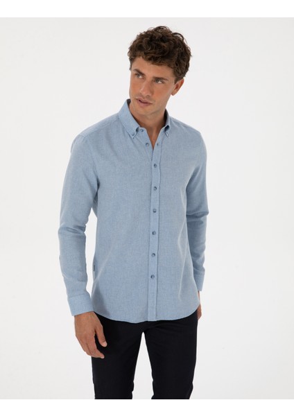 Erkek Mavi Slim Fit Uzun Kollu Gömlek 50316768-VR036 modelleri