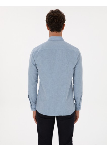 Erkek Mavi Slim Fit Uzun Kollu Gömlek 50316768-VR036 indirimleri