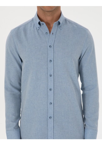 Erkek Mavi Slim Fit Uzun Kollu Gömlek 50316768-VR036