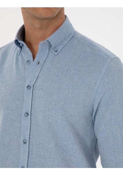 Erkek Mavi Slim Fit Uzun Kollu Gömlek 50316768-VR036