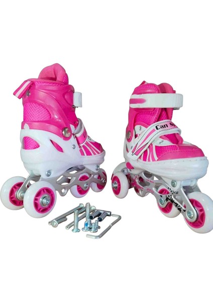 Cansport Alıştırma Frenli Işıklı Paten Pembe ve Dizlik Seti modelleri