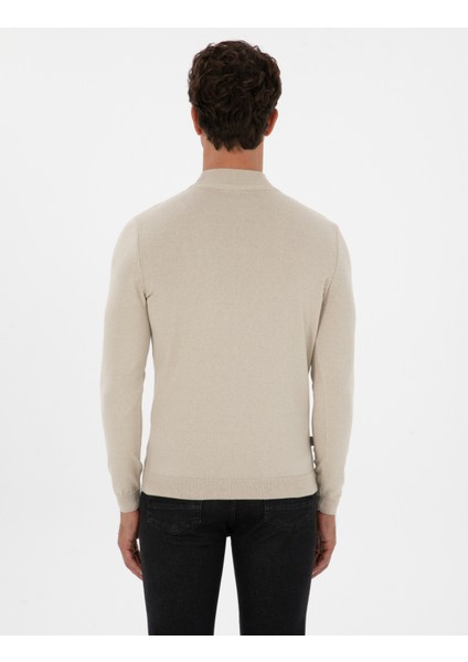 Erkek Kum Melanj Slim Fit Yarım Balıkçı Yaka Triko Kazak 50318128-VR123 indirimleri