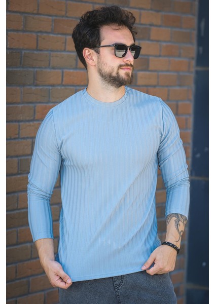 Jordao Fitilli Slim Fit Likralı Bisiklet Yaka Erkek Uzun Kol Tshirt modelleri