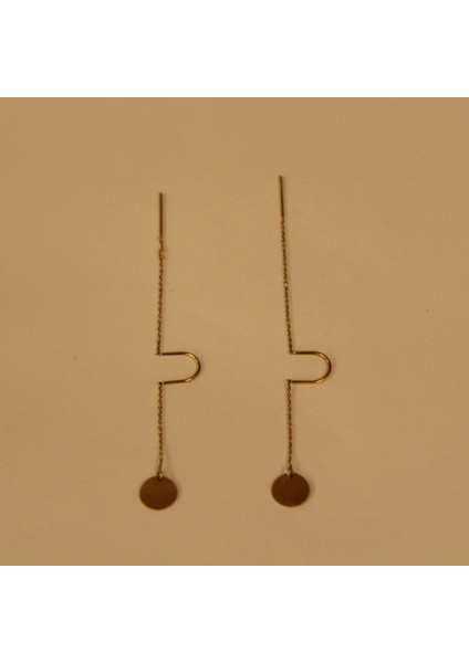 14 Ayar Altın Pul Detaylı Zincir Küpe