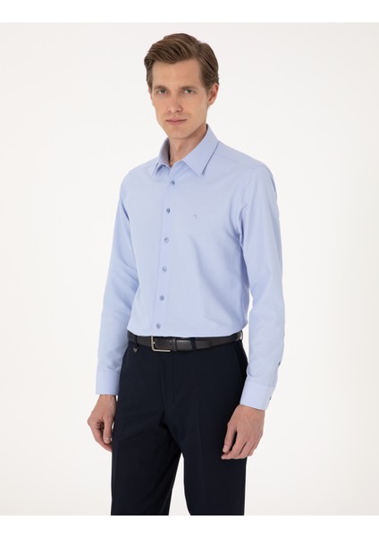 Erkek Mavi Regular Fit Uzun Kollu Basic Gömlek 50316742-VR036 modelleri