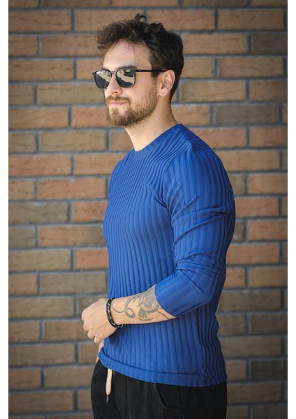 Jordao Fitilli Slim Fit Likralı Bisiklet Yaka Erkek Uzun Kol Tshirt modelleri