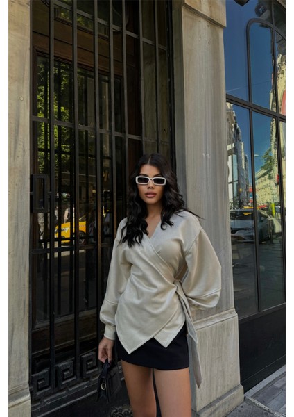 Süet Kruvaze Bluz Bağlama Detaylı - Taş fiyatları