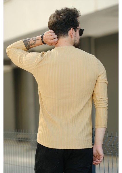 Jordao Fitilli Slim Fit Likralı Bisiklet Yaka Erkek Uzun Kol Tshirt fırsatları