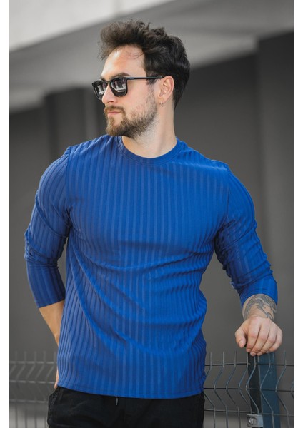 Jordao Fitilli Slim Fit Likralı Bisiklet Yaka Erkek Uzun Kol Tshirt