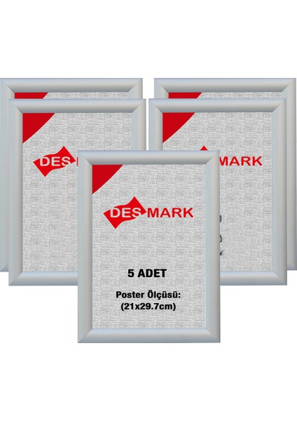 5 Adet 25 mm A4(21X29.7) Gönye Köşe Alüminyum Aç-Kapa Çerçeve – Poster Çerçevesi (Gümüş Eloksallı)