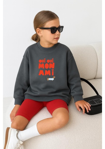 Kız Çocuk Baskılı 3 Iplik Kumaş Pamuklu Sweatshirt