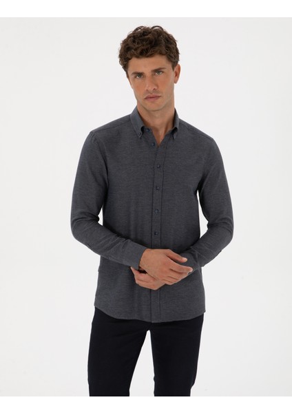 Erkek Lacivert Slim Fit Uzun Kollu Gömlek 50316768-VR033