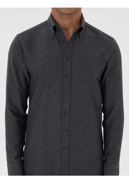 Erkek Lacivert Slim Fit Uzun Kollu Gömlek 50316768-VR033